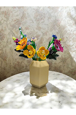 Lego Çiçek Uyumlu Özel Tasarım Büyük Dekoratif Vazo Biyoplastik Pastel Sarı