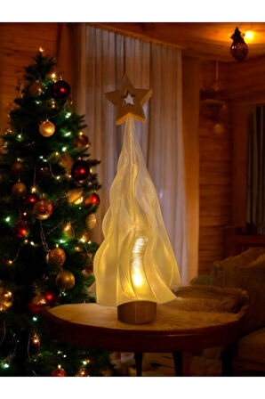 Alev Efektli Titreyen Led Mum Işıklı Yılbaşı Noel Çam Ağacı Dekoratif Biblo 25 cm