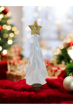 Alev Efektli Titreyen Led Mum Işıklı Yılbaşı Noel Çam Ağacı Dekoratif Biblo 25 cm