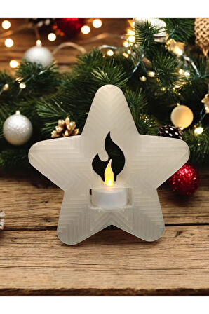 Alev Efektli Titreyen Led Mum Işıklı Yıldız Dekoratif Biblo