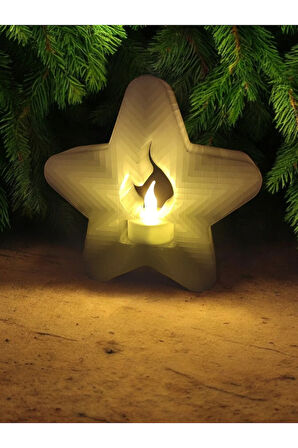 Alev Efektli Titreyen Led Mum Işıklı Yıldız Dekoratif Biblo