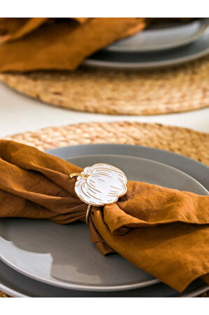 Balkabağı Baskılı Metal Peçete Yüzüğü 2'li Set