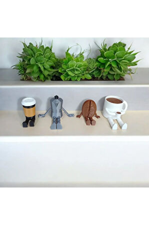 Kahve Çekirdeği Moka Pot Kahve Fincanı Bardağı 4'lü Dekoratif Aksesuar Seti