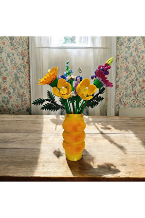 Bohem Şık Çizgili İskandinav Tarz Özel Tasarım Dekoratif Vazo Biyoplastik Parlak Altın