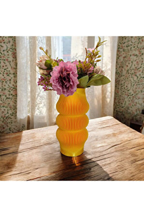 Bohem Şık Çizgili İskandinav Tarz Özel Tasarım Dekoratif Vazo Biyoplastik Parlak Altın