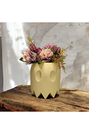 Sevimli Hayalet Vazo Özel Tasarım Dekoratif Vazo Biyoplastik Pastel Sarı