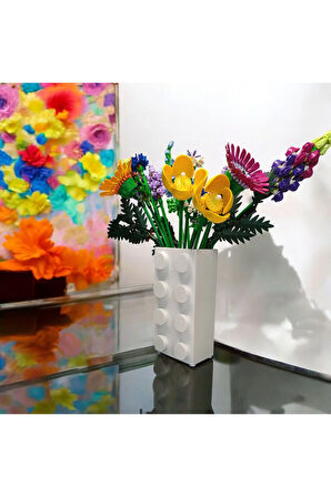 Renkli Blok Brick Özel Tasarım Modern Dekoratif Vazo Beyaz (ÇİÇEK DAHİL DEĞİLDİR)