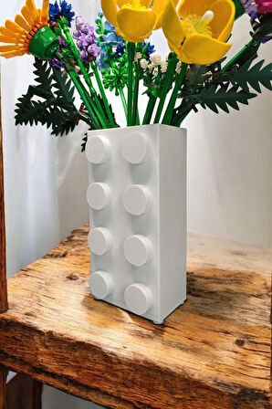 Renkli Blok Brick Özel Tasarım Modern Dekoratif Vazo Beyaz (ÇİÇEK DAHİL DEĞİLDİR)