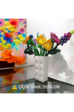 Renkli Blok Brick Özel Tasarım Modern Dekoratif Vazo Beyaz (ÇİÇEK DAHİL DEĞİLDİR)