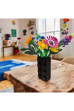 Renkli Blok Brick Özel Tasarım Modern Dekoratif Vazo Siyah (ÇİÇEK DAHİL DEĞİLDİR)