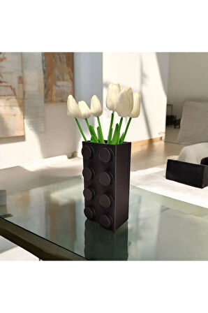 Renkli Blok Brick Özel Tasarım Modern Dekoratif Vazo Siyah (ÇİÇEK DAHİL DEĞİLDİR)