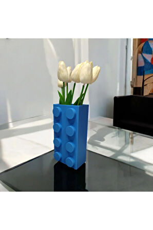 Renkli Blok Brick Özel Tasarım Modern Dekoratif Vazo Mavi (ÇİÇEK DAHİL DEĞİLDİR)