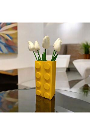Renkli Blok Brick Özel Tasarım Modern Dekoratif Vazo Sarı (ÇİÇEK DAHİL DEĞİLDİR)