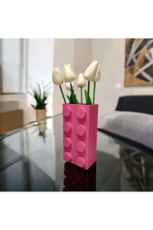 Renkli Blok Brick Özel Tasarım Modern Dekoratif Vazo Pembe (ÇİÇEK DAHİL DEĞİLDİR)