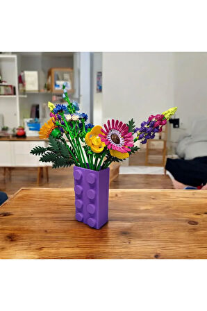 Renkli Blok Brick Özel Tasarım Modern Dekoratif Vazo Mor (ÇİÇEK DAHİL DEĞİLDİR)