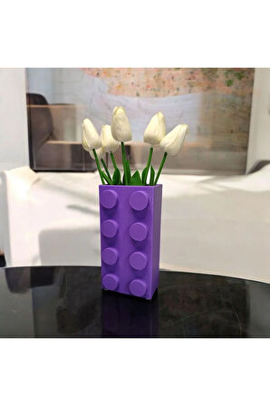 Renkli Blok Brick Özel Tasarım Modern Dekoratif Vazo Mor (ÇİÇEK DAHİL DEĞİLDİR)
