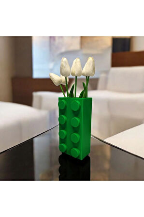 Renkli Blok Brick Özel Tasarım Modern Dekoratif Vazo Yeşil (ÇİÇEK DAHİL DEĞİLDİR)