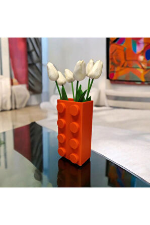 Renkli Blok Brick Özel Tasarım Modern Dekoratif Vazo Turuncu (ÇİÇEK DAHİL DEĞİLDİR)