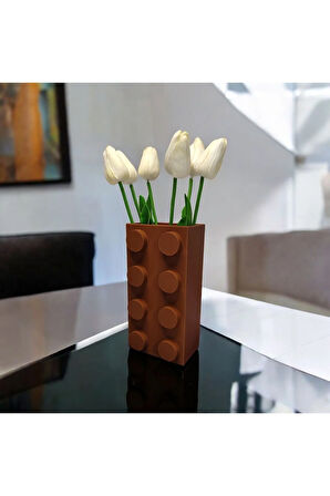 Renkli Blok Brick Özel Tasarım Modern Dekoratif Vazo Kahverengi (ÇİÇEK DAHİL DEĞİLDİR)