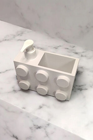 Renkli Brick Blok Özel Tasarım Sabunluk ve Organizer Seti Beyaz