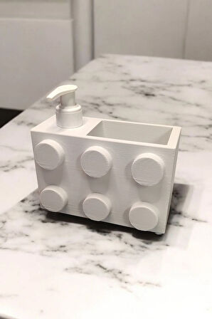 Renkli Brick Blok Özel Tasarım Sabunluk ve Organizer Seti Beyaz