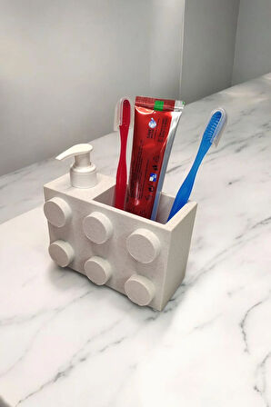 Renkli Brick Blok Özel Tasarım Sabunluk ve Organizer Seti Beyaz