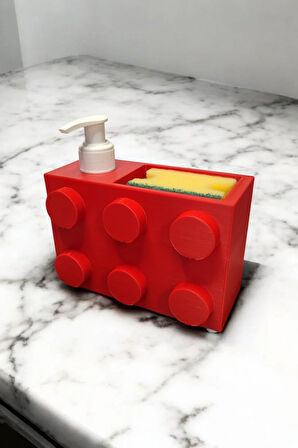 Renkli Brick Blok Özel Tasarım Sabunluk ve Organizer Seti Kırmızı