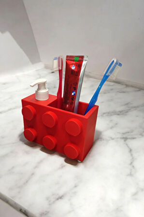 Renkli Brick Blok Özel Tasarım Sabunluk ve Organizer Seti Kırmızı