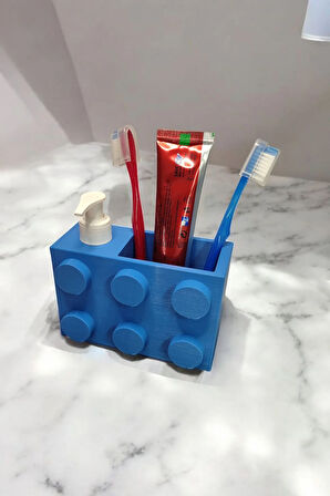 Renkli Brick Blok Özel Tasarım Sabunluk ve Organizer Seti Mavi