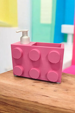 Renkli Brick Blok Özel Tasarım Sabunluk ve Organizer Seti Pembe