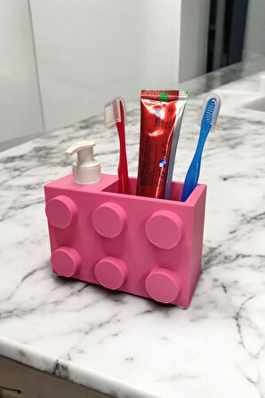 Renkli Brick Blok Özel Tasarım Sabunluk ve Organizer Seti Pembe