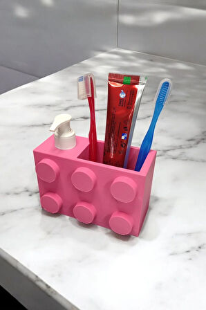 Renkli Brick Blok Özel Tasarım Sabunluk ve Organizer Seti Pembe