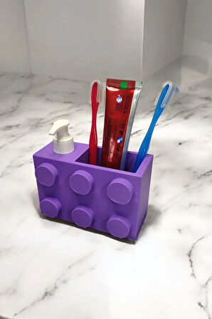 Renkli Brick Blok Özel Tasarım Sabunluk ve Organizer Seti Mor