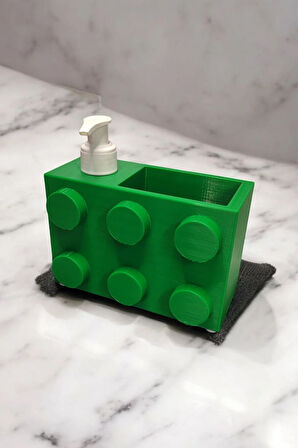 Renkli Brick Blok Özel Tasarım Sabunluk ve Organizer Seti Yeşil