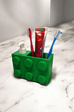 Renkli Brick Blok Özel Tasarım Sabunluk ve Organizer Seti Yeşil