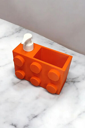 Renkli Brick Blok Özel Tasarım Sabunluk ve Organizer Seti Turuncu