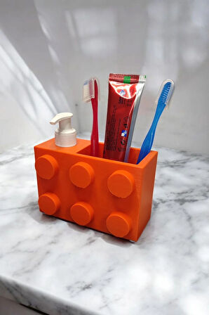 Renkli Brick Blok Özel Tasarım Sabunluk ve Organizer Seti Turuncu