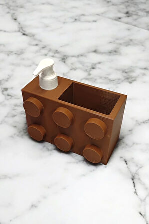 Renkli Brick Blok Özel Tasarım Sabunluk ve Organizer Seti Kahverengi