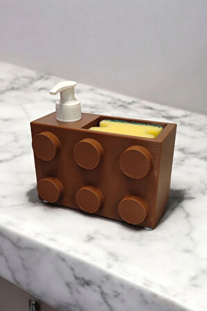 Renkli Brick Blok Özel Tasarım Sabunluk ve Organizer Seti Kahverengi