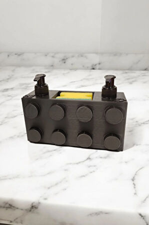 Renkli Brick Blok Özel Tasarım İkili Sabunluk ve Organizer Seti Siyah