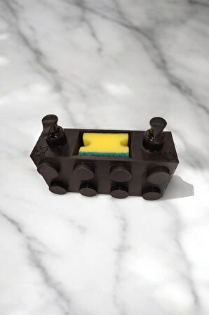 Renkli Brick Blok Özel Tasarım İkili Sabunluk ve Organizer Seti Siyah