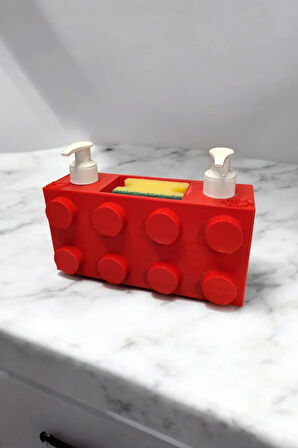 Renkli Brick Blok Özel Tasarım İkili Sabunluk ve Organizer Seti Kırmızı