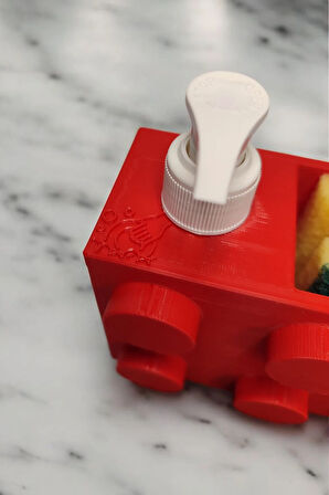 Renkli Brick Blok Özel Tasarım İkili Sabunluk ve Organizer Seti Kırmızı