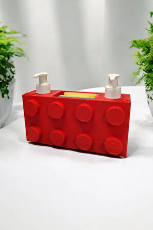 Renkli Brick Blok Özel Tasarım İkili Sabunluk ve Organizer Seti Kırmızı