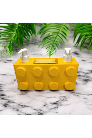 Renkli Brick Blok Özel Tasarım İkili Sabunluk ve Organizer Seti Sarı