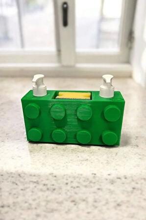 Renkli Brick Blok Özel Tasarım İkili Sabunluk ve Organizer Seti Yeşil