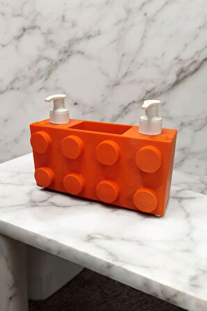 Renkli Brick Blok Özel Tasarım İkili Sabunluk ve Organizer Seti Turuncu