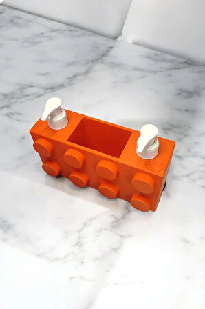 Renkli Brick Blok Özel Tasarım İkili Sabunluk ve Organizer Seti Turuncu