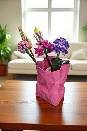 Buruşmuş Kese Kağıdı Çanta Şeklinde Dekoratif Vazo Biyoplastik Pembe