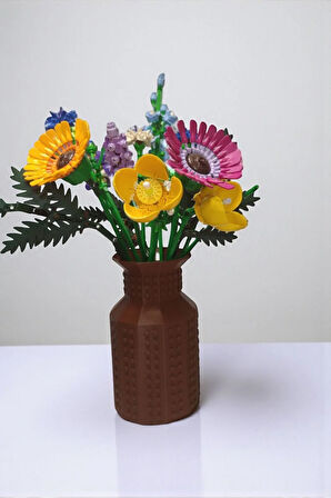 Blok Çiçek Uyumlu Özel Tasarım Dekoratif Vazo Biyoplastik Kahverengi (ÇİÇEKLER DAHİL DEĞİLDİR)